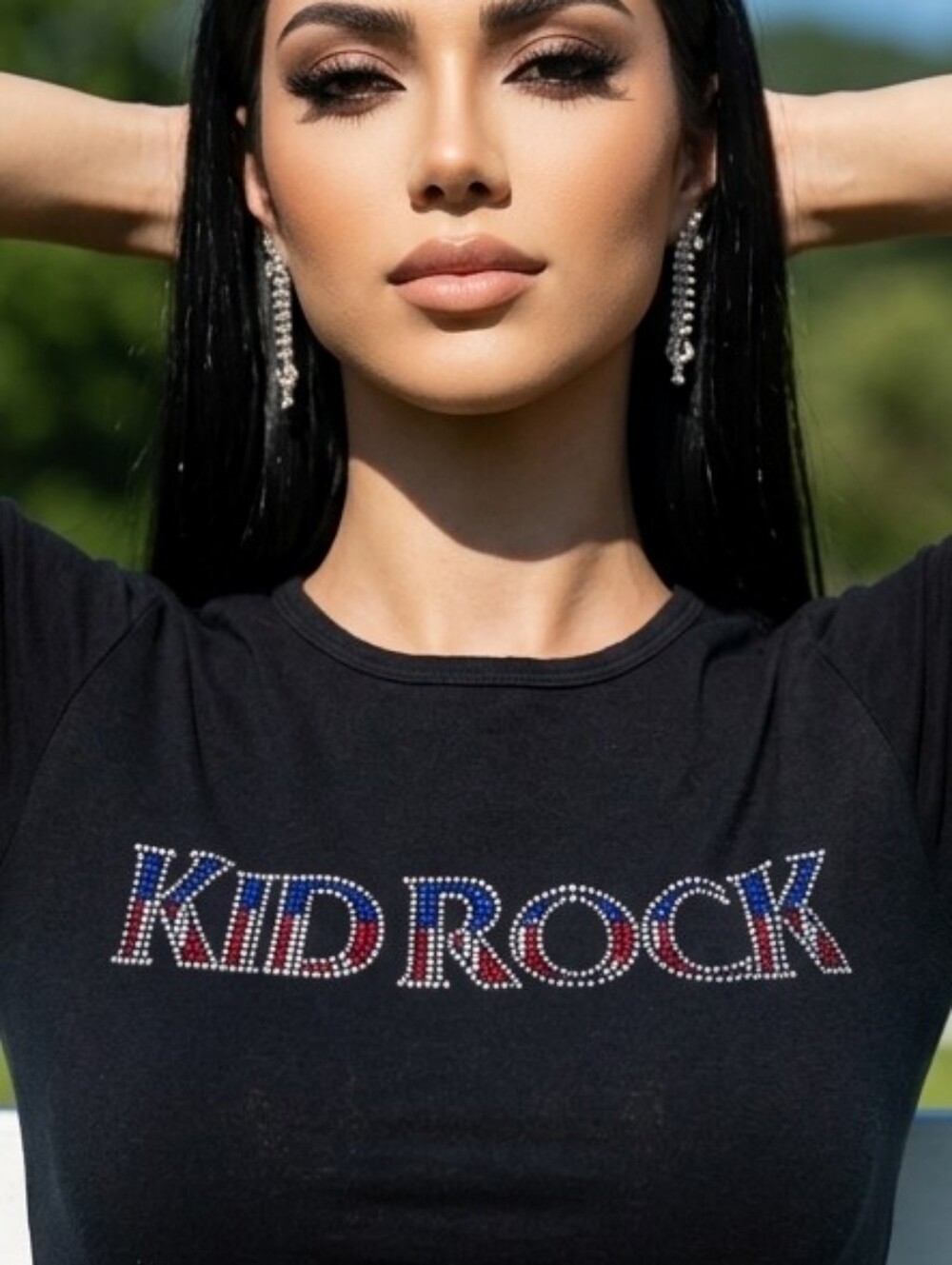 ๐ฃY2K Vintage Kid Rock ๐บ๐ธ Jeweled Black ๐ค Baby Doll Gaziani Concert Tshirt๐คโจ